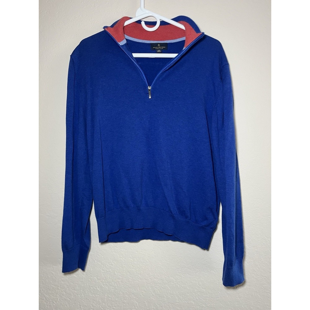Brooks Brothers Quarter Zip Sweater Blue Supina Cotton Blend Mens Size M